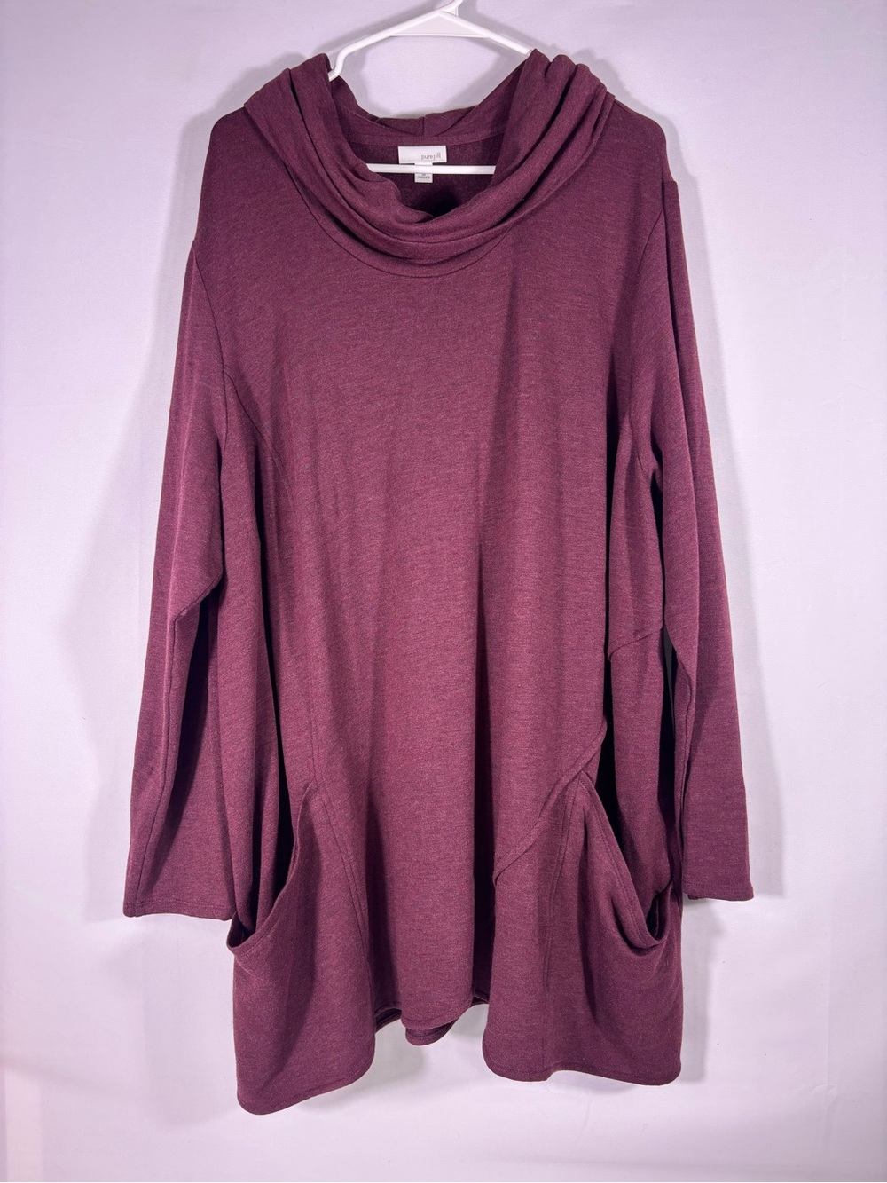 Pure Jill J Jill Burgundy Berry Cowl Neck Tunic Top Oversized Pockets Modal 3X